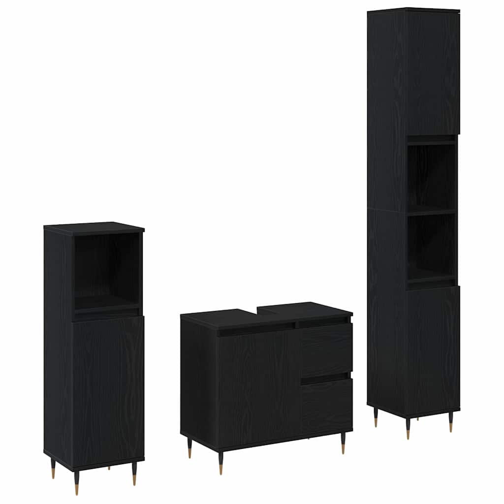 Badrumsmöbelset 3 st Svart Ek 30 x 30 x 190 cm