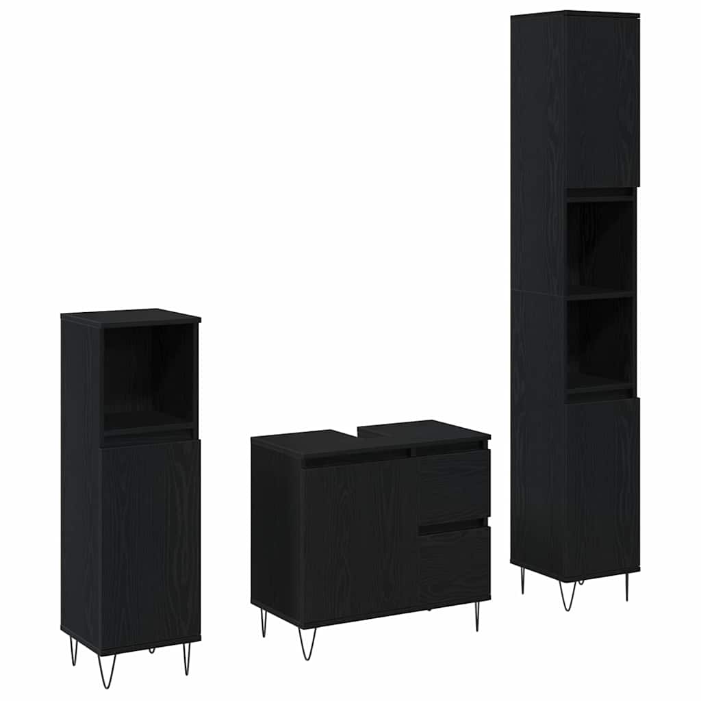 Badrumsmöbelset med låda 3 pcs Svart Ek 30 x 30 x 190 cm