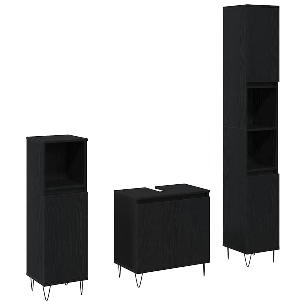 Badrumsmöbelset 3 st Svart Ek 30 x 30 x 190 cm