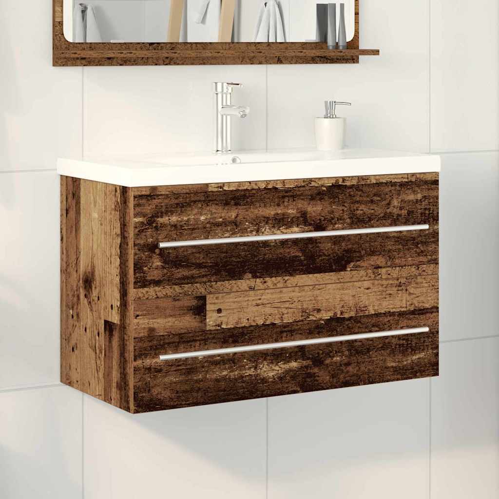 Badrumsskåp med handfat 2 pcs Gammalt trä 80 x 38,5 x 48 cm