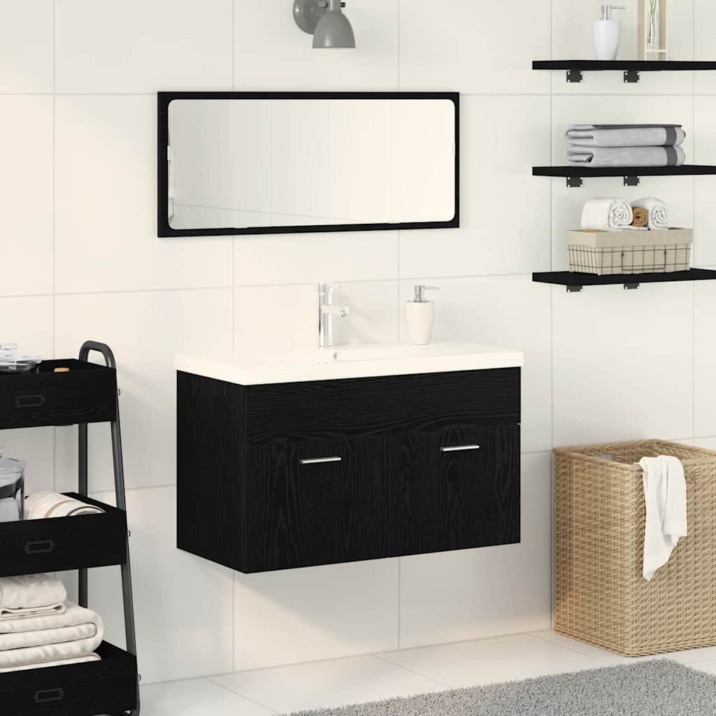 Badrumsskåp Svart Ek 80 x 38,5 x 46 cm Konstruerat trä