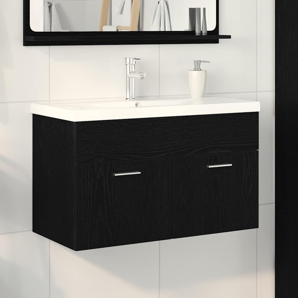 Badrumsskåp Svart Ek 80 x 38,5 x 46 cm Konstruerat trä