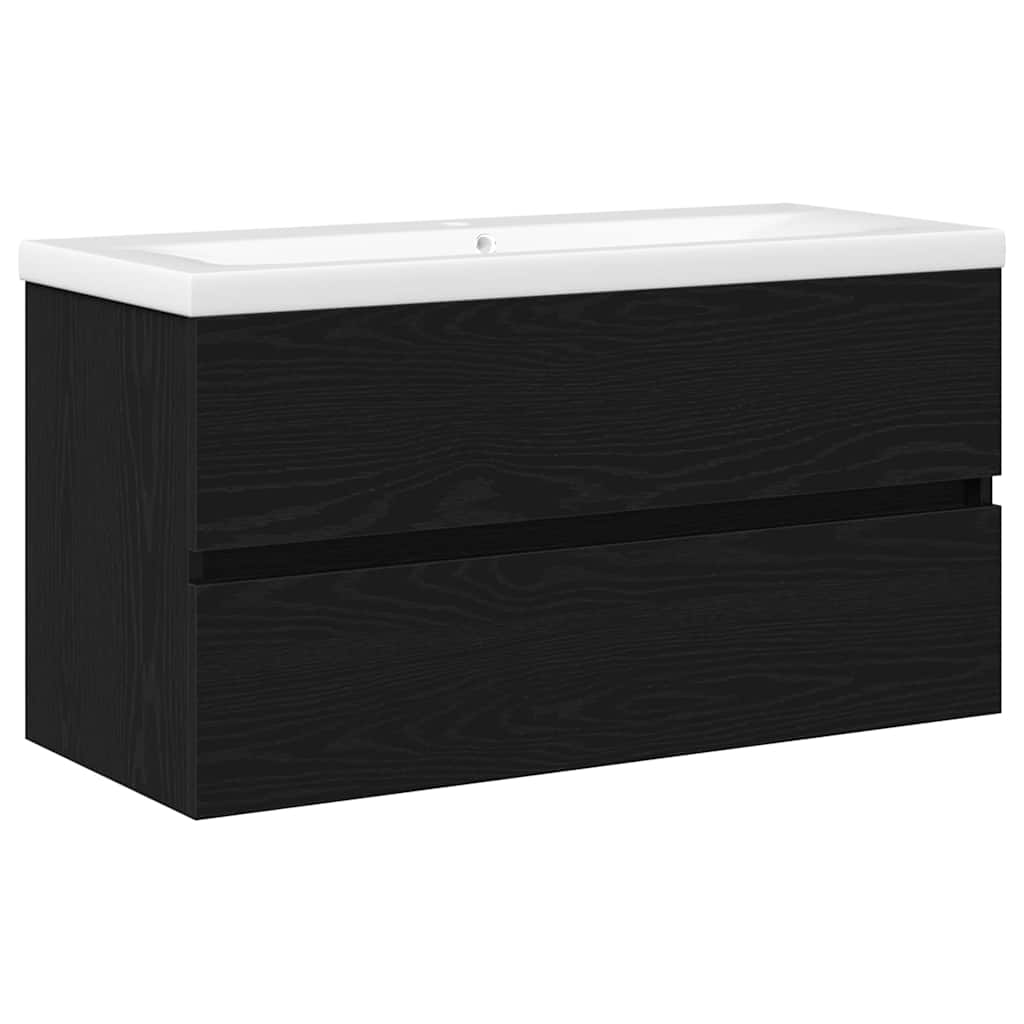 Badrumsskåp med handfat Svart Ek 90 x 39 x 62 cm