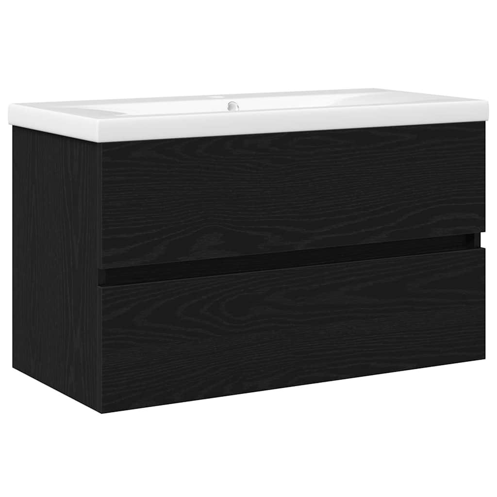 Badrumsskåp med handfat Svart Ek 80 x 39 x 62 cm
