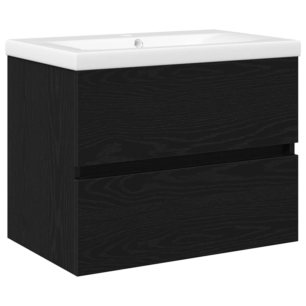Badrumsskåp med handfat Svart Ek 60 x 39 x 62 cm
