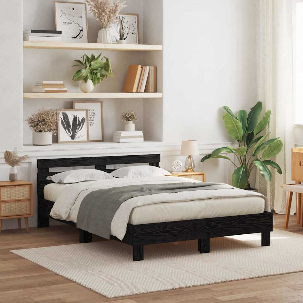 Sängram med huvudgavel Svart Ek 140 x 190 cm Konstruerat trä