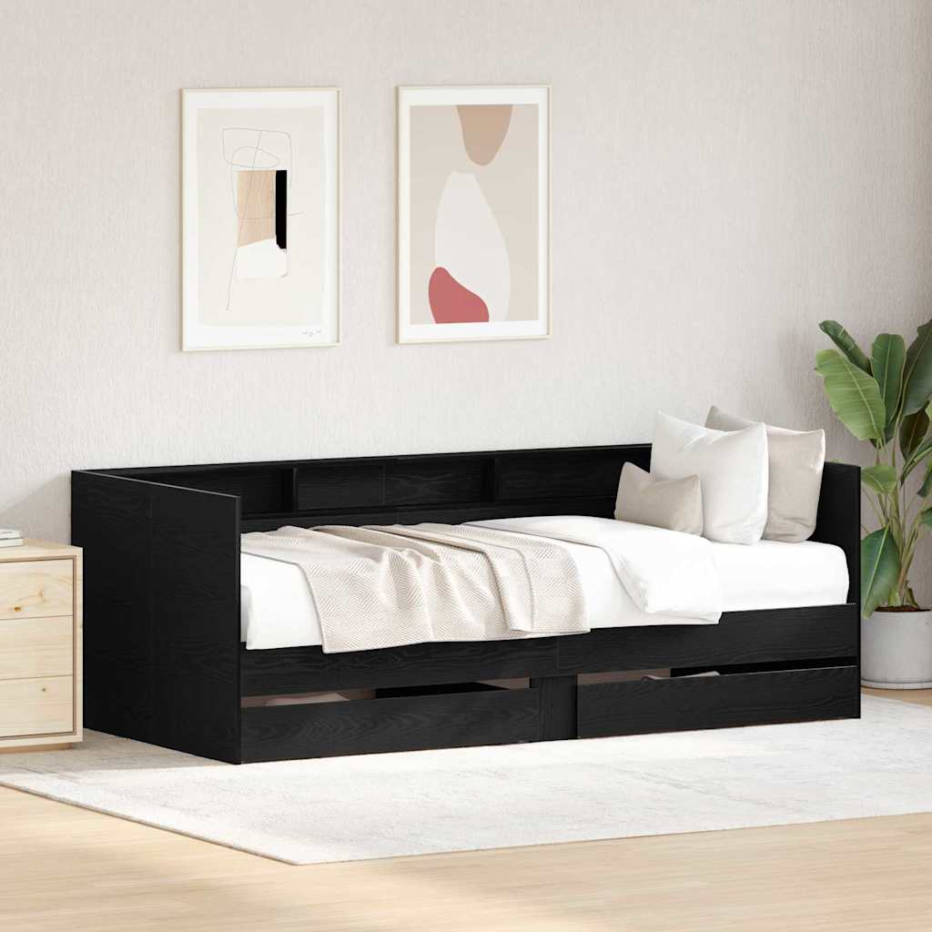 Sängsoffa med huvudgavel Svart Ek 100 x 200 cm Konstruerat trä