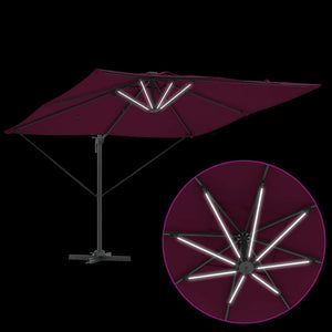 Parasoll med LED -remsljus Bordeaux Röd 286 x 284 x 270 cm