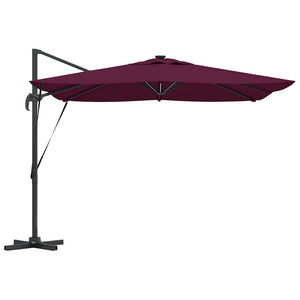 Parasoll med LED -remsljus Bordeaux Röd 286 x 284 x 270 cm
