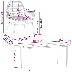 Matgrupp för trädgården 5 delar svart polyrotting glas