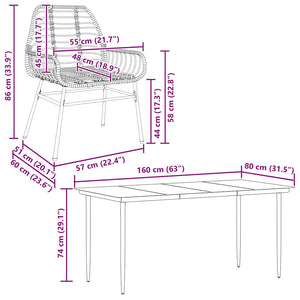 Matgrupp för trädgården 7 delar svart polyrotting glas