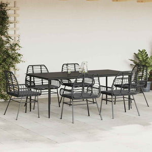 Matgrupp för trädgård med dynor 7 delar svart polyrotting glas