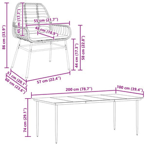 Matgrupp för trädgård med dynor 9 delar brun polyrotting glas
