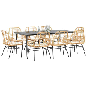 Matgrupp för trädgård med dynor 9 delar brun polyrotting glas