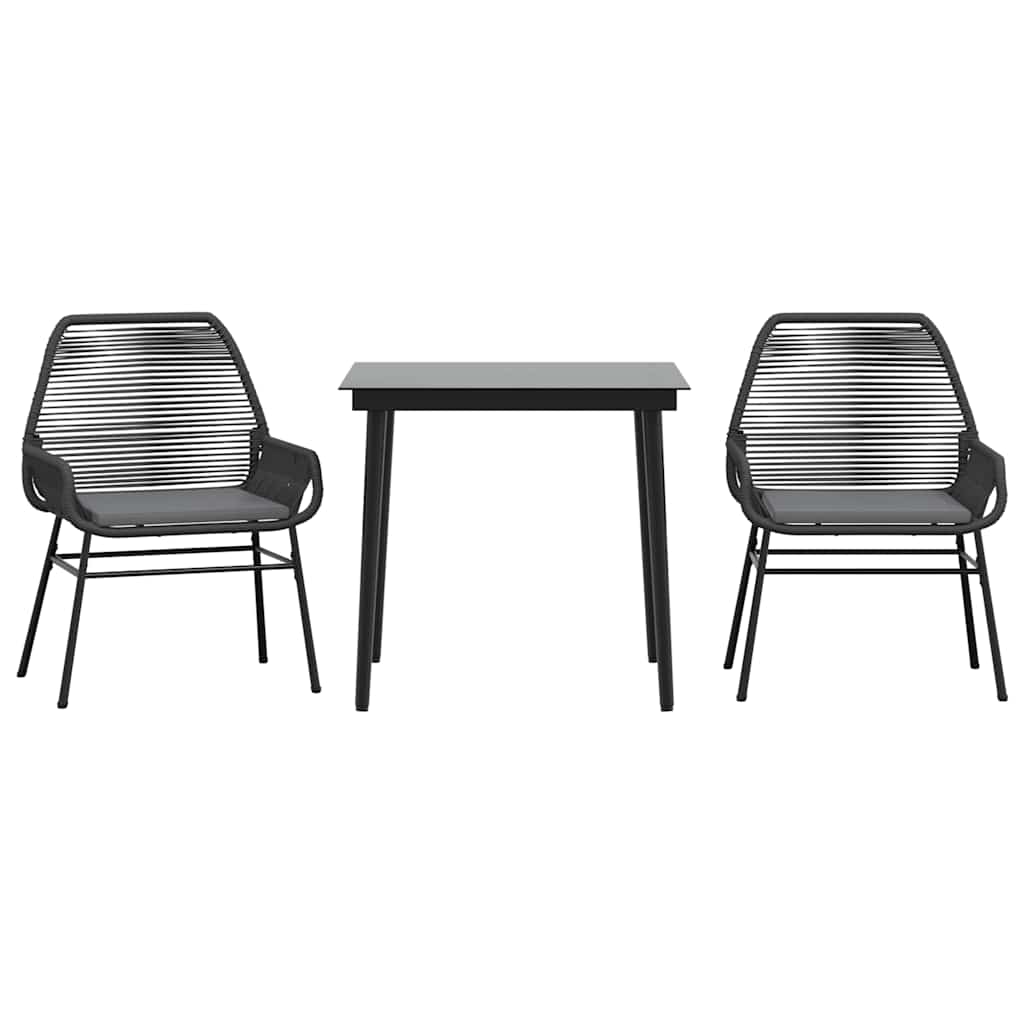 Matgrupp för trädgård med dynor 3 delar svart konstrotting&glas