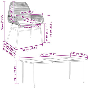 Matgrupp för trädgård med dynor 7 delar svart polyrotting glas