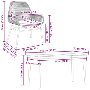 Matgrupp för trädgård med dynor 5 delar brun polyrotting glas