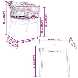 Matgrupp för trädgården 3 delar svart konstrotting och glas