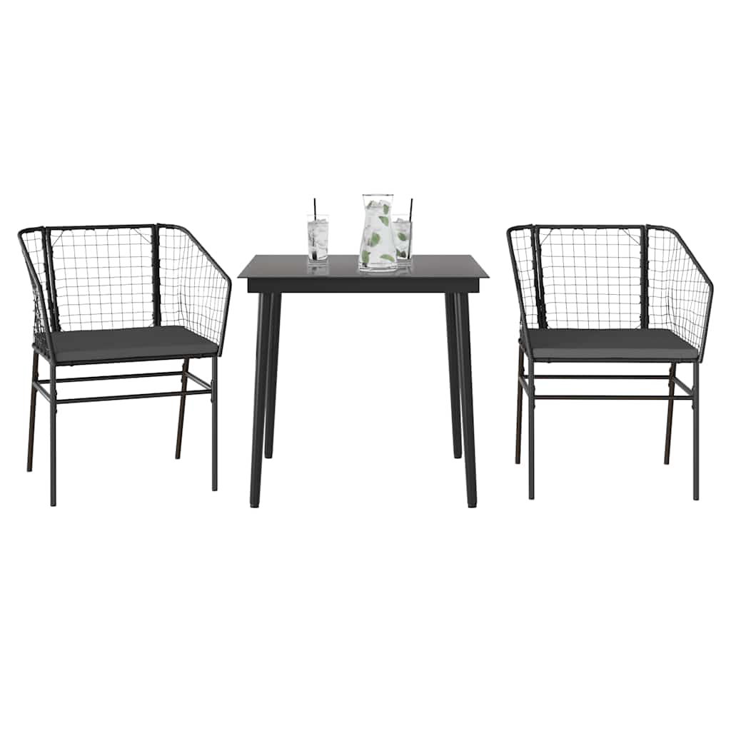 Matgrupp för trädgård med dynor 3 delar svart konstrotting&glas