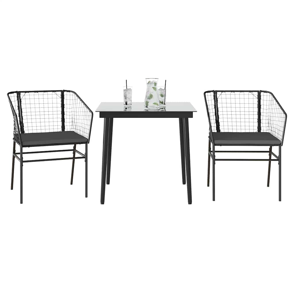 Matgrupp för trädgård med dynor 3 delar svart konstrotting&glas