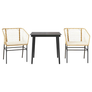 Matgrupp för trädgård med dynor 3 delar brun polyrotting glas