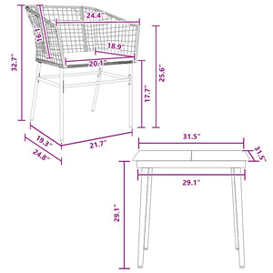 Matgrupp för trädgård med dynor 3 delar brun polyrotting glas