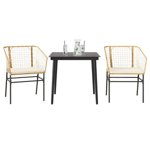 Matgrupp för trädgård med dynor 3 delar brun polyrotting glas