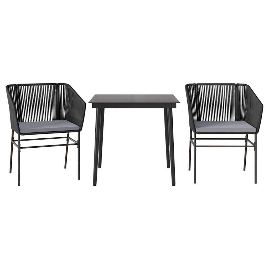 Matgrupp för trädgård med dynor 3 delar svart konstrotting&glas