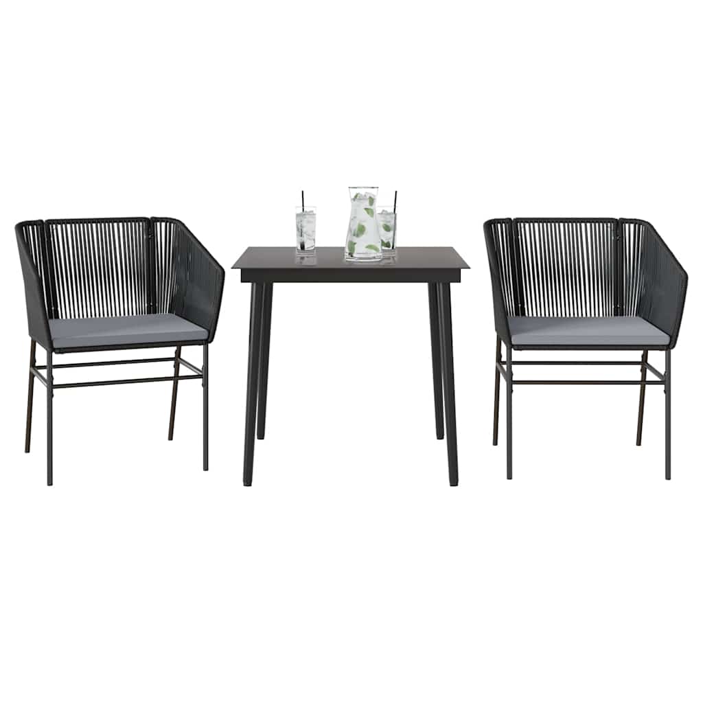 Matgrupp för trädgård med dynor 3 delar svart konstrotting&glas