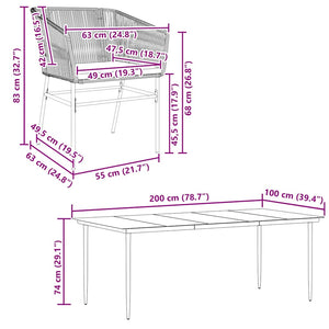 Matgrupp för trädgård med dynor 9 delar brun polyrotting glas