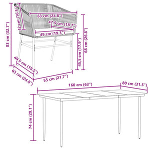 Matgrupp för trädgården med dynor 5 delar grå polyrotting glas