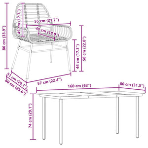 Matgrupp för trädgården 5 delar svart polyrotting glas