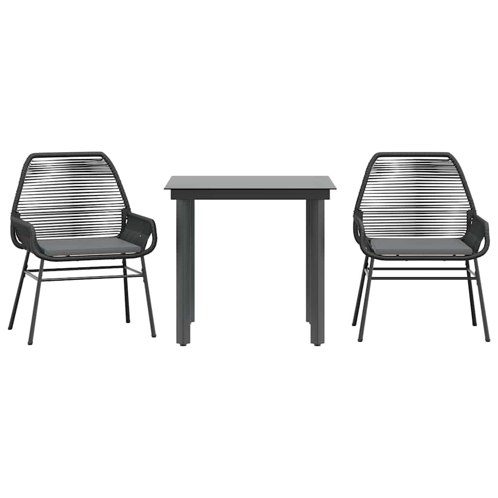Matgrupp för trädgård med dynor 3 delar svart konstrotting&glas