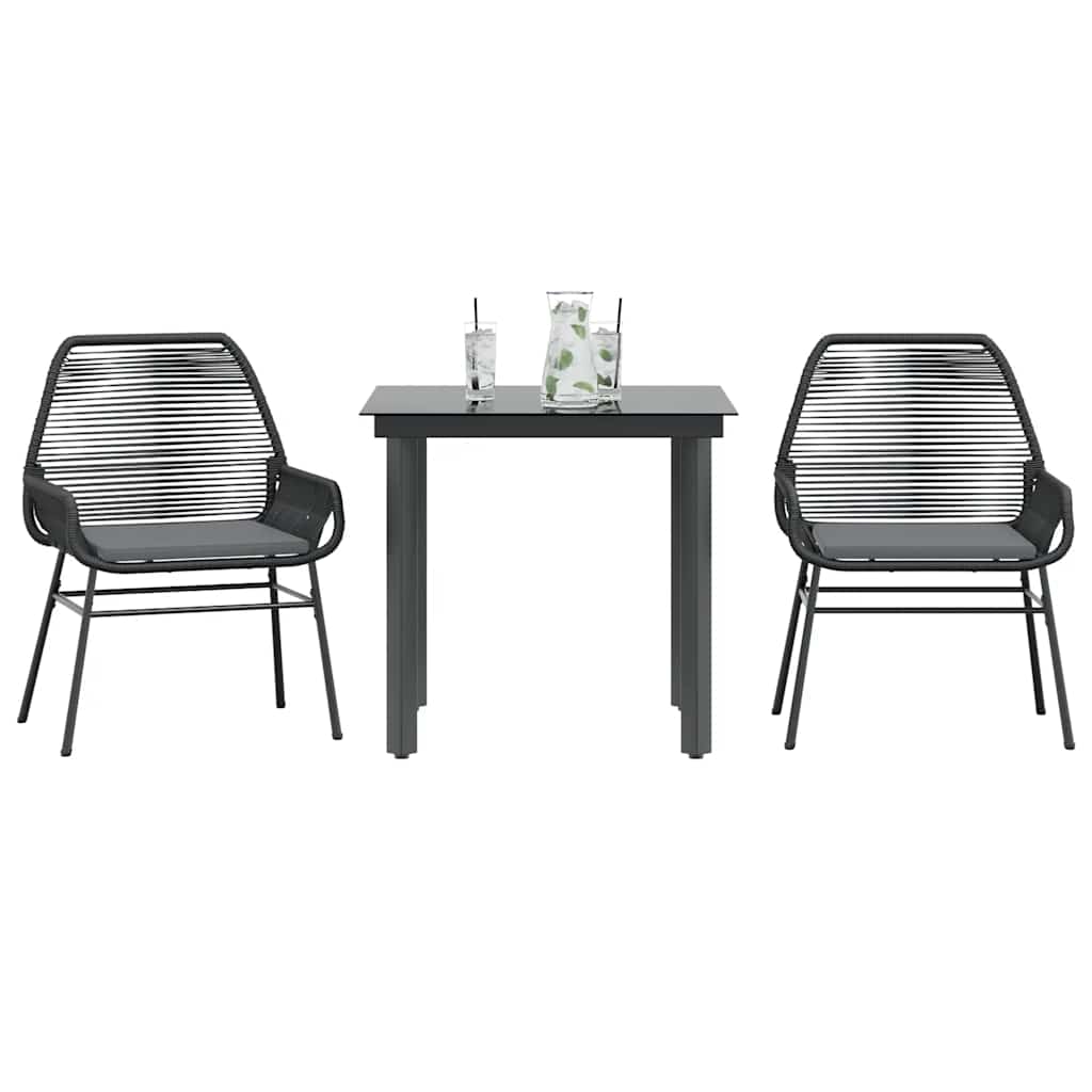 Matgrupp för trädgård med dynor 3 delar svart konstrotting&glas