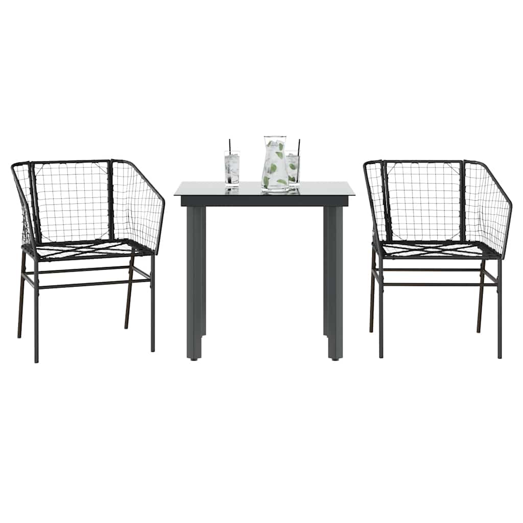 Matgrupp för trädgården 3 delar svart konstrotting och glas