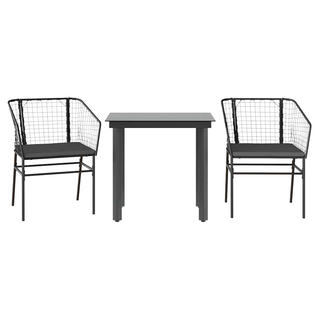 Matgrupp för trädgård med dynor 3 delar svart konstrotting&glas