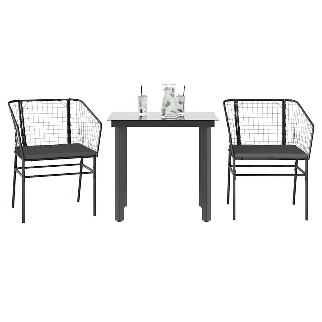 Matgrupp för trädgård med dynor 3 delar svart konstrotting&glas