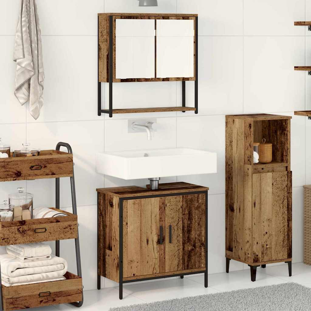 Badrumsmöbelset med hylla med dörr 2 pcs Brun Konstruerat trä