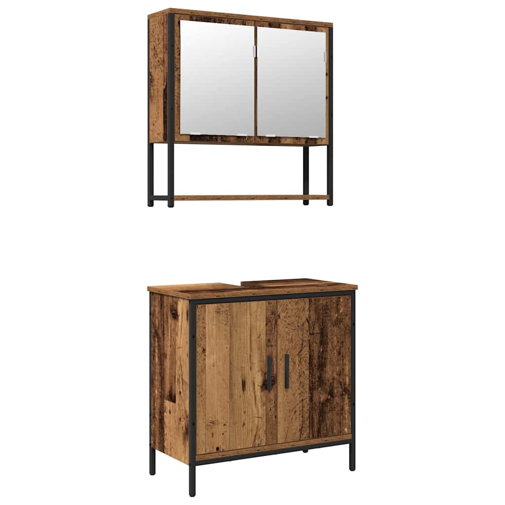 Badrumsmöbelset med hylla med dörr 2 pcs Brun Konstruerat trä