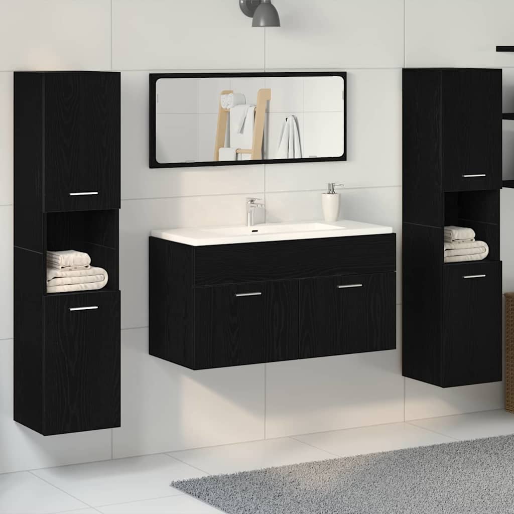 Badrumsmöbelset 4 st Svart Ek 90 x 38,5 x 46 cm Konstruerat trä