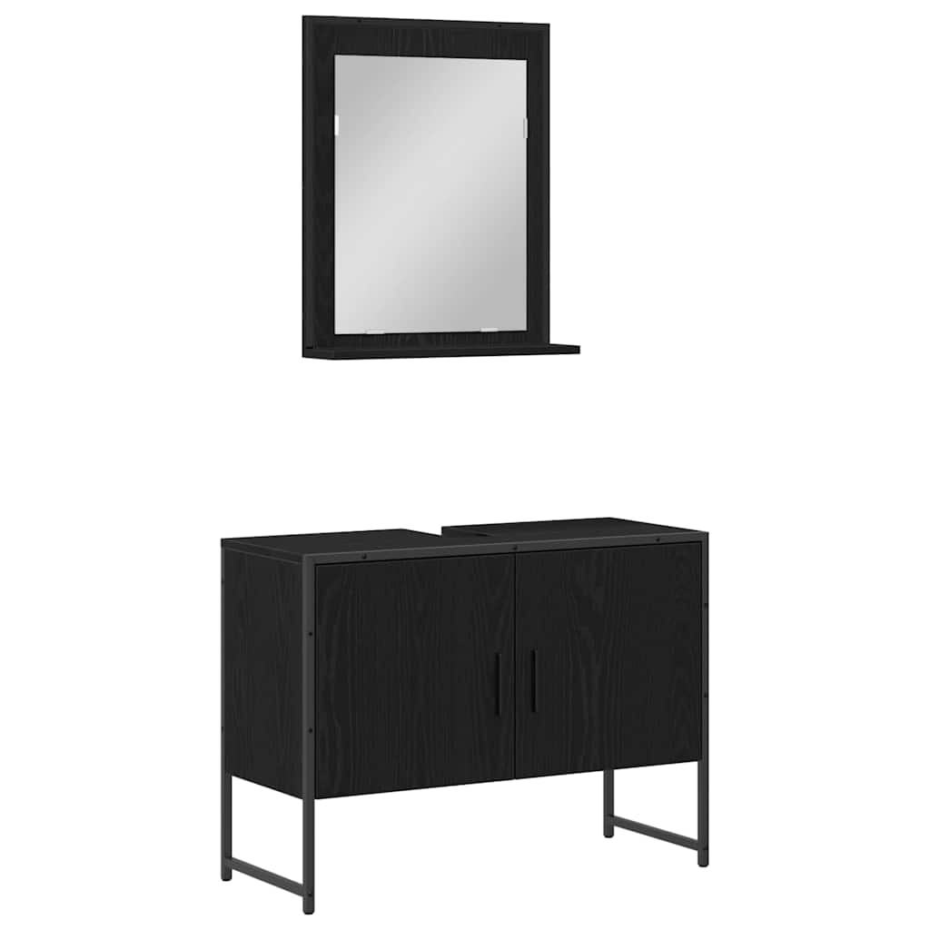 Badrumsmöbelset Väggmonterad 2 pcs Svart Konstruerat trä