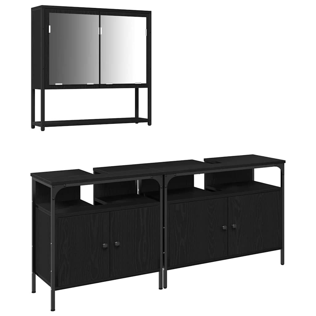 Badrumsmöbelset med hylla med dörr 3 pcs Svart Konstruerat trä