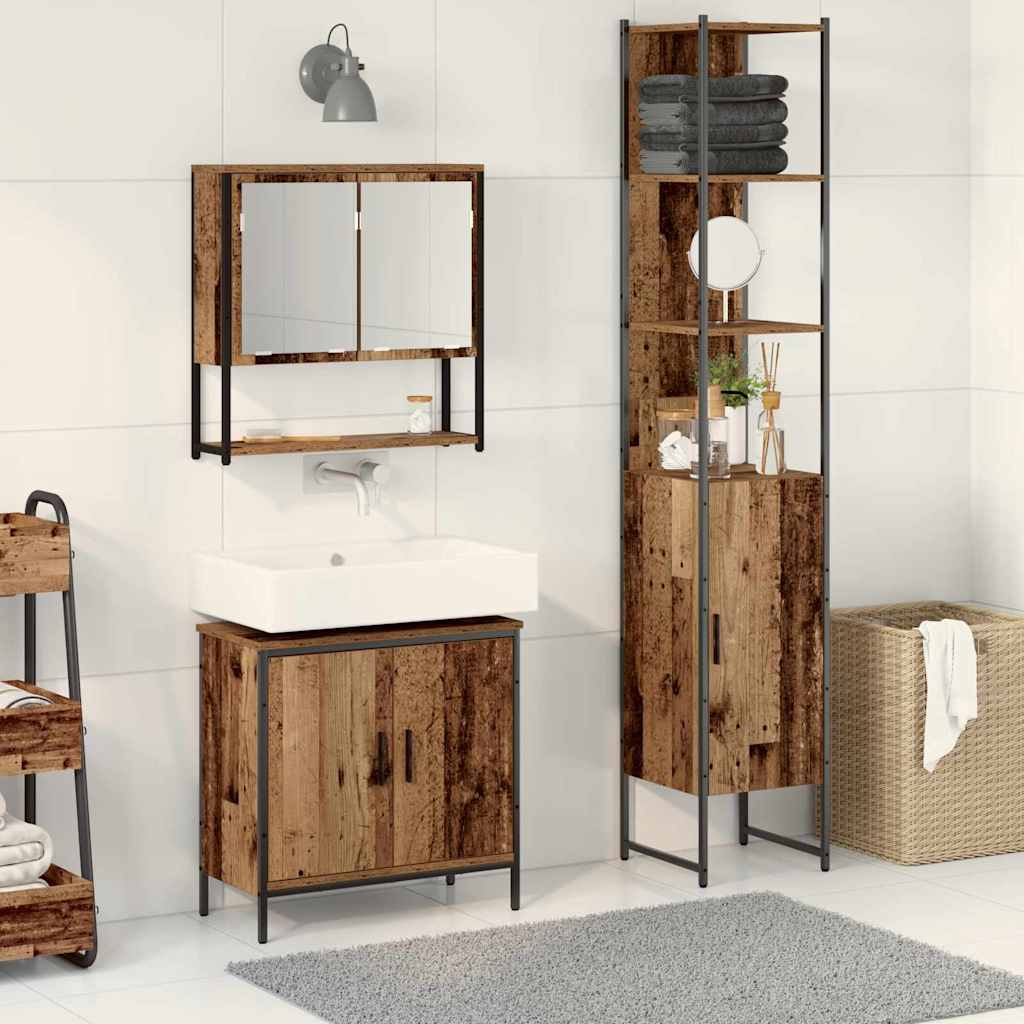 Badrumsmöbelset med hylla med dörr 3 pcs Brun Konstruerat trä