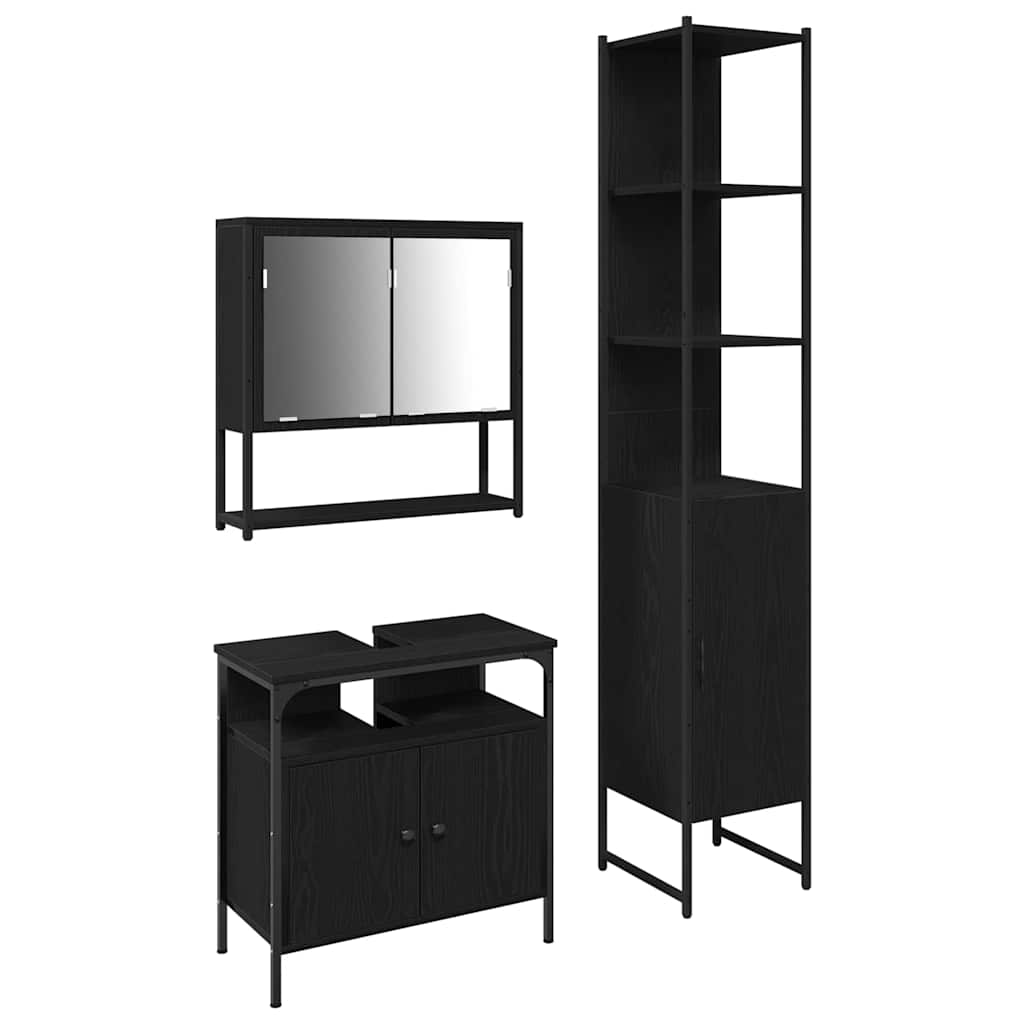 Badrumsmöbelset 3 st Svart Ek 33 x 33 x 185,5 cm