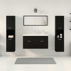 Badrumsmöbelset Väggmonterad 4 pcs Svart Ek Konstruerat trä
