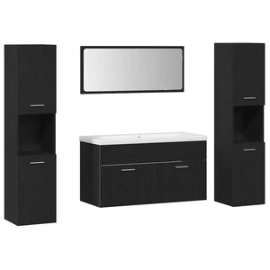 Badrumsmöbelset Väggmonterad 4 pcs Svart Ek Konstruerat trä