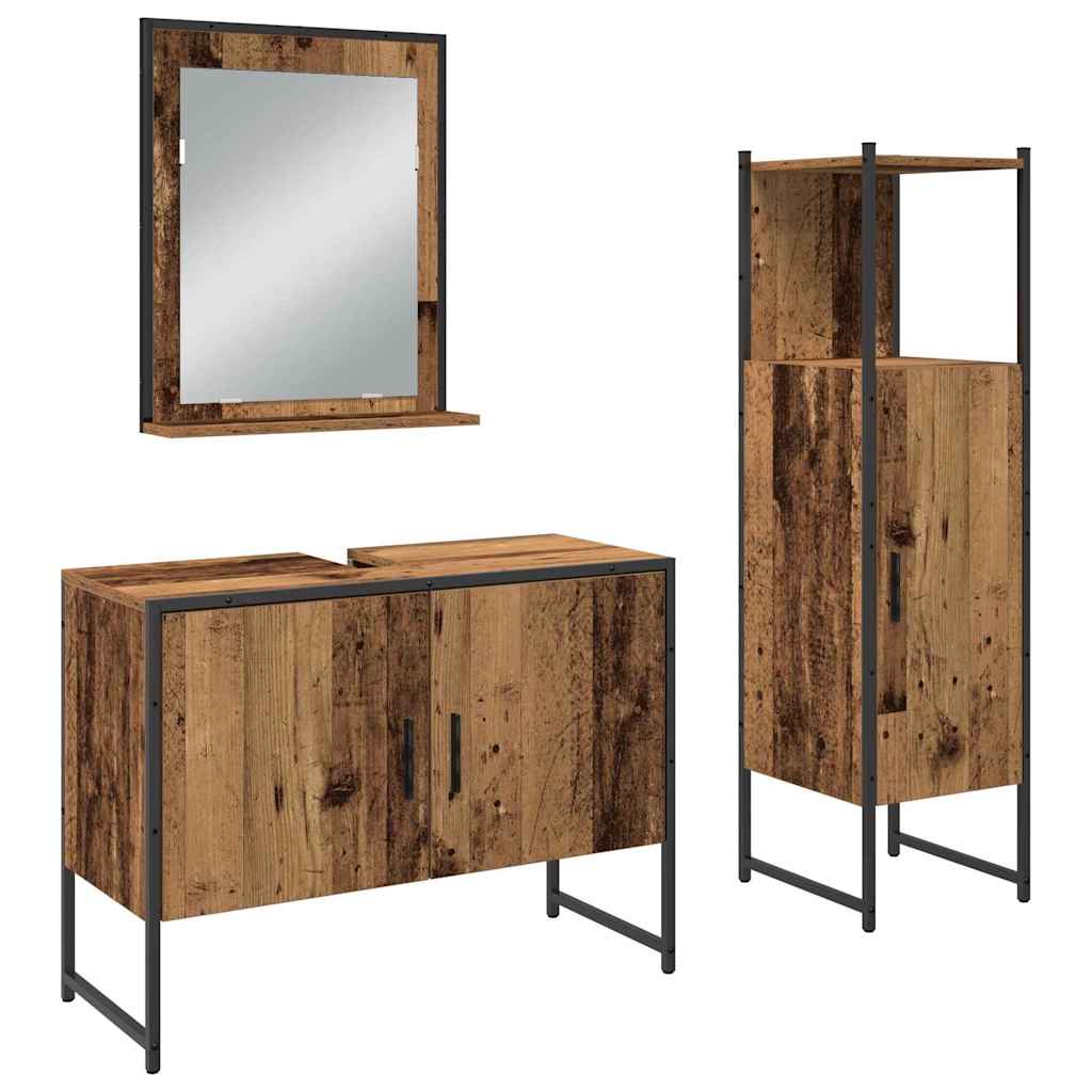 Badrumsmöbelset 3 st Brun 33 x 33 x 113.5 cm Konstruerat trä