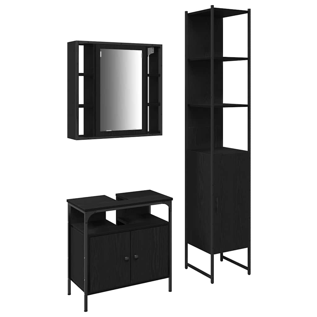 Badrumsmöbelset 3 st Svart Ek 33 x 33 x 185,5 cm
