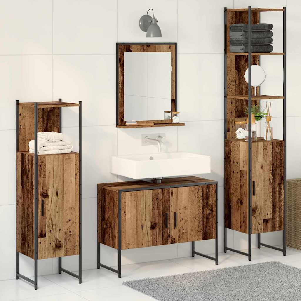 Badrumsmöbelset med hylla med dörr 4 pcs Brun Konstruerat trä