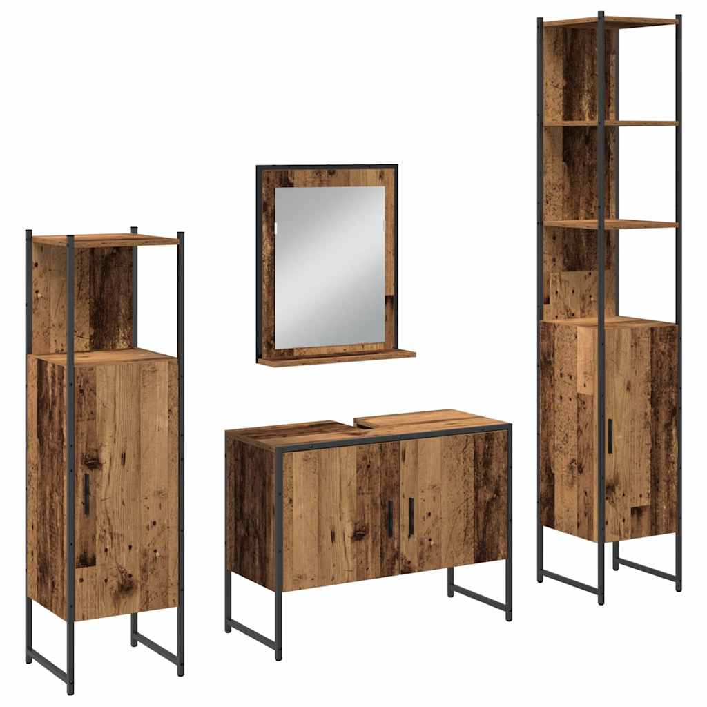 Badrumsmöbelset med hylla med dörr 4 pcs Brun Konstruerat trä